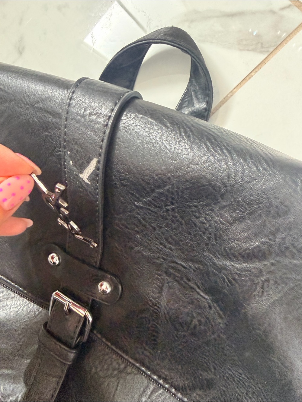 YSL inspired-  Black Flap Backpack with Silver YSL Accent - Picture 2 of 9